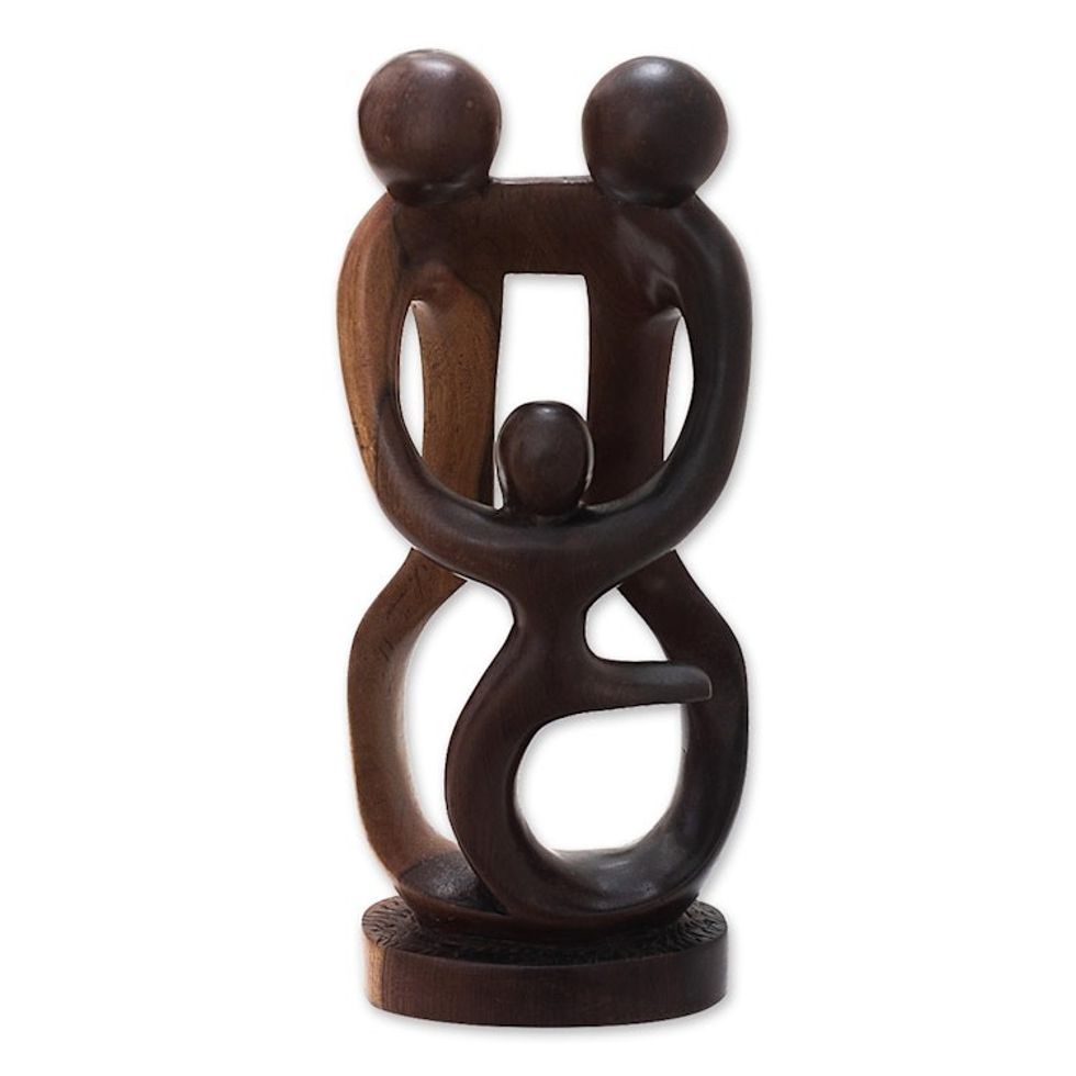 Handmade Ebony Wood Statuette from West Africa 'Embrace Me'