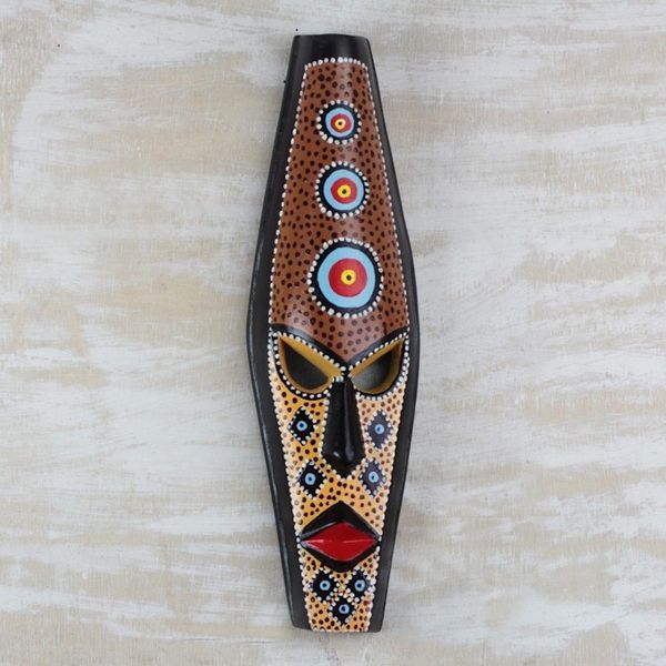 Alternate image for Hand-Carved and Hand-Painted African Mask from Ghana Face of Wealth