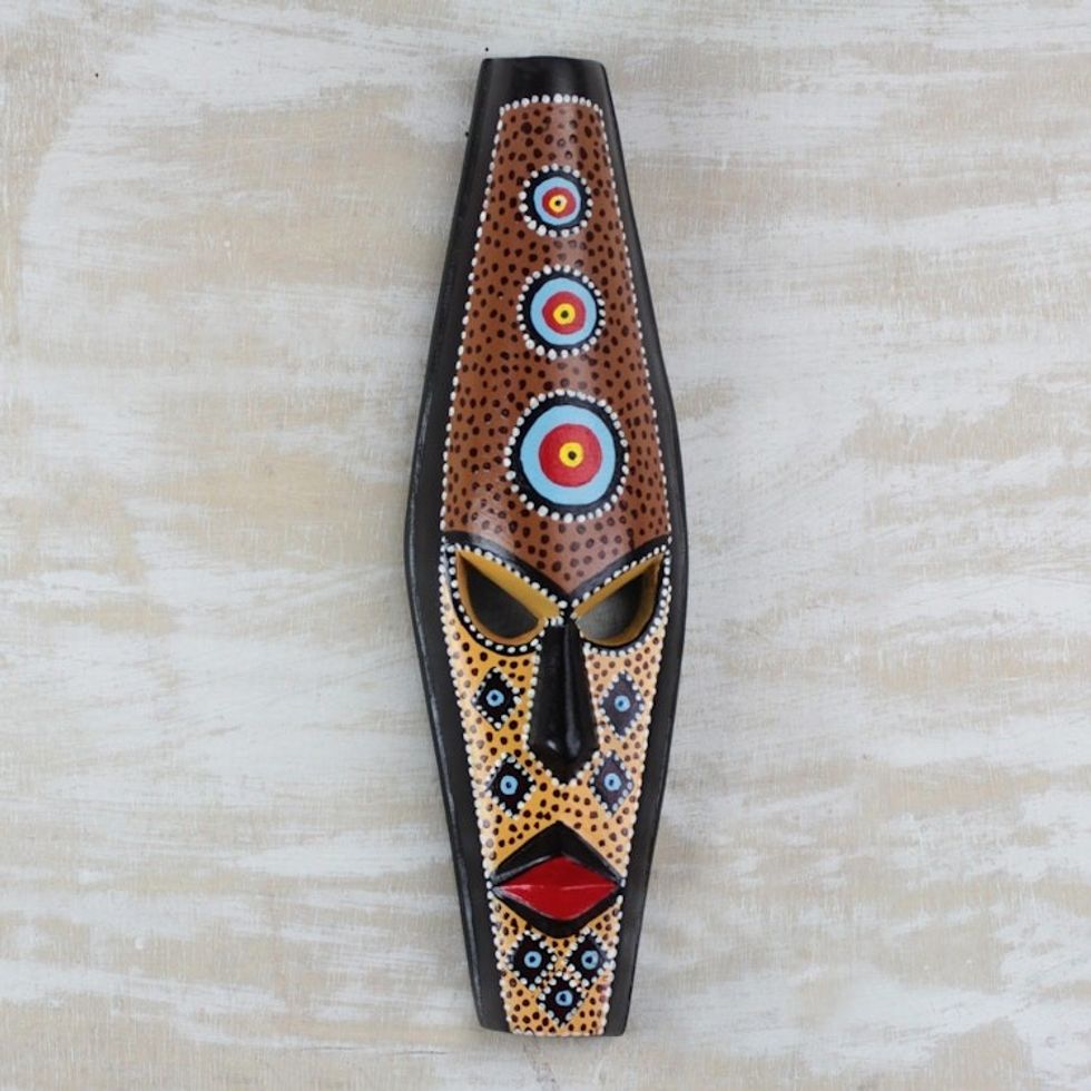 Hand-Carved and Hand-Painted African Mask from Ghana 'Face of Wealth'