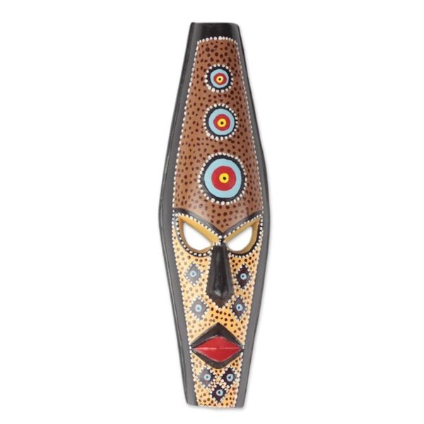 Alternate image for Hand-Carved and Hand-Painted African Mask from Ghana Face of Wealth