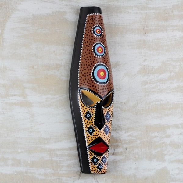 Alternate image for Hand-Carved and Hand-Painted African Mask from Ghana Face of Wealth