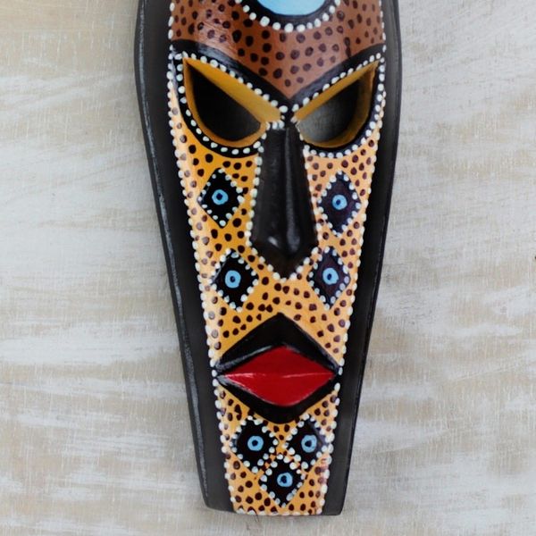 Alternate image for Hand-Carved and Hand-Painted African Mask from Ghana Face of Wealth