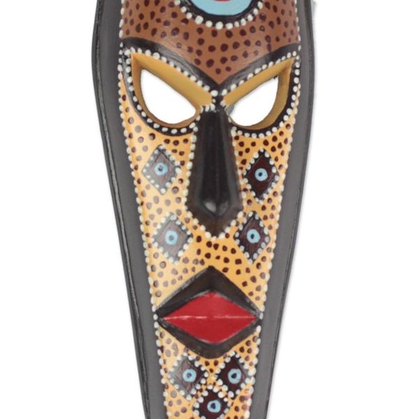 Alternate image for Hand-Carved and Hand-Painted African Mask from Ghana Face of Wealth