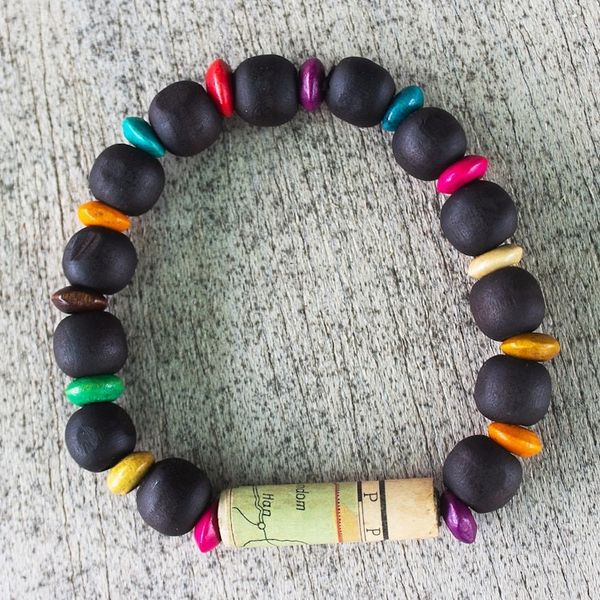 Alternate image for Unisex Sese Wood Bracelet with Recycled World Map Bead Seize the Day