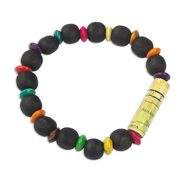 Alternate image for Unisex Sese Wood Bracelet with Recycled World Map Bead Seize the Day