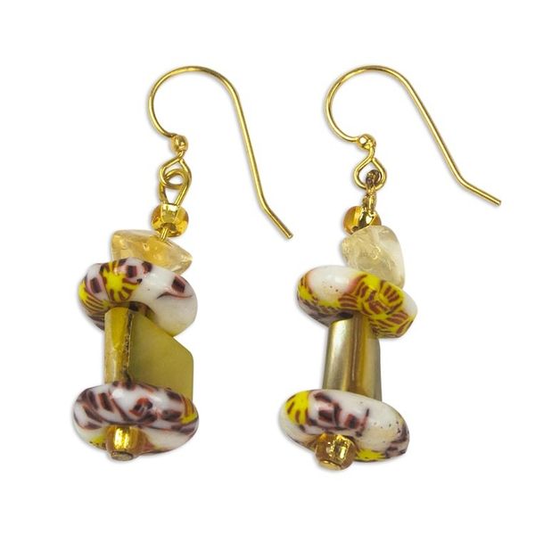 Alternate image for Agate and Recycled Glass Bead Dangle Earrings Nuku