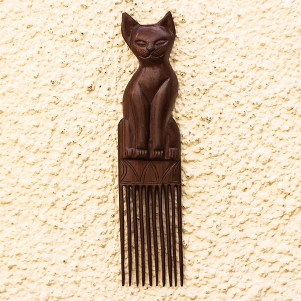 Alternate image for Mahogany Wood Cat-Motif Wall Art Brown Cat