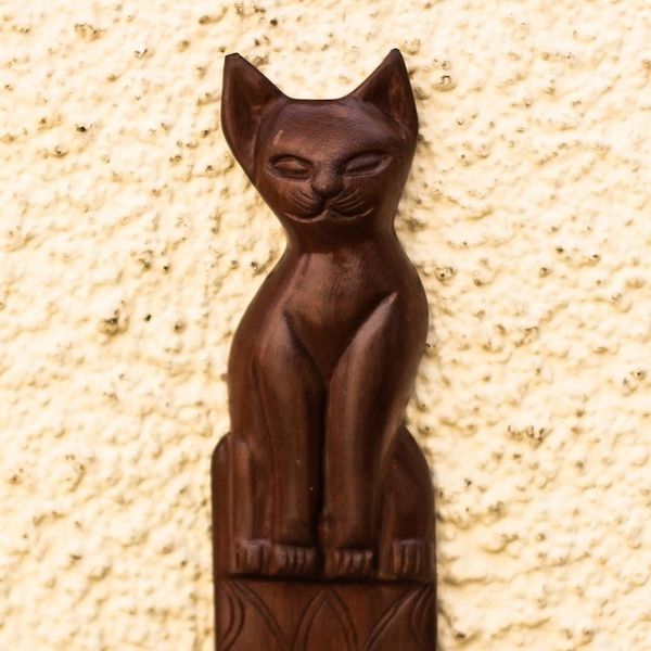 Alternate image for Mahogany Wood Cat-Motif Wall Art Brown Cat