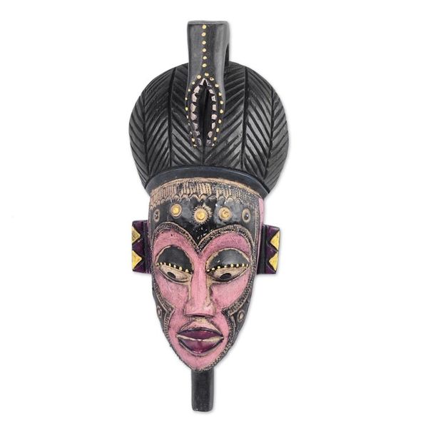 Alternate image for African Sese Wood Mask in Pink from Ghana Honest Emiyi