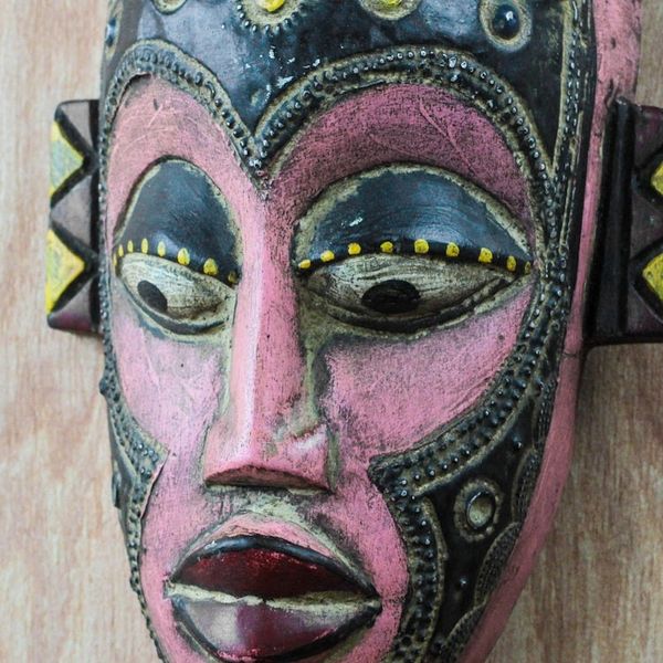 Alternate image for African Sese Wood Mask in Pink from Ghana Honest Emiyi