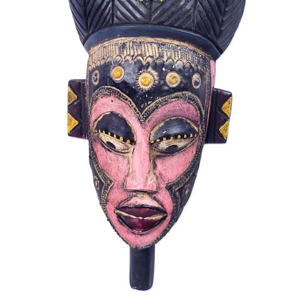 Alternate image for African Sese Wood Mask in Pink from Ghana Honest Emiyi