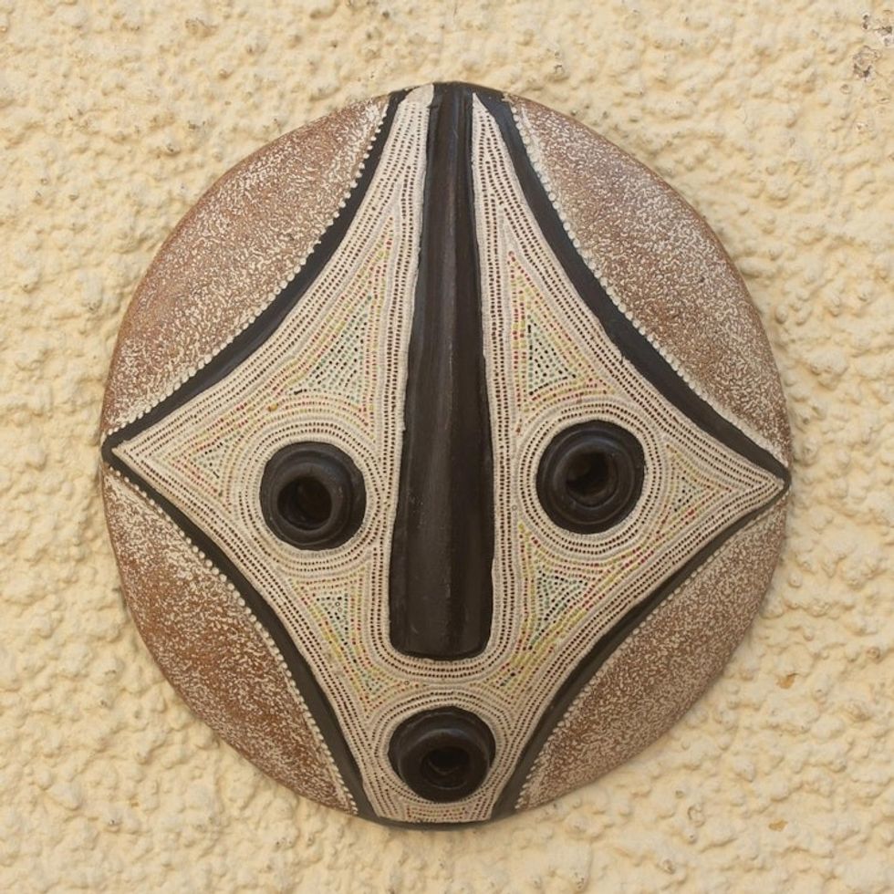 Hand Made African Sese Wood Round Mask 'Bat'