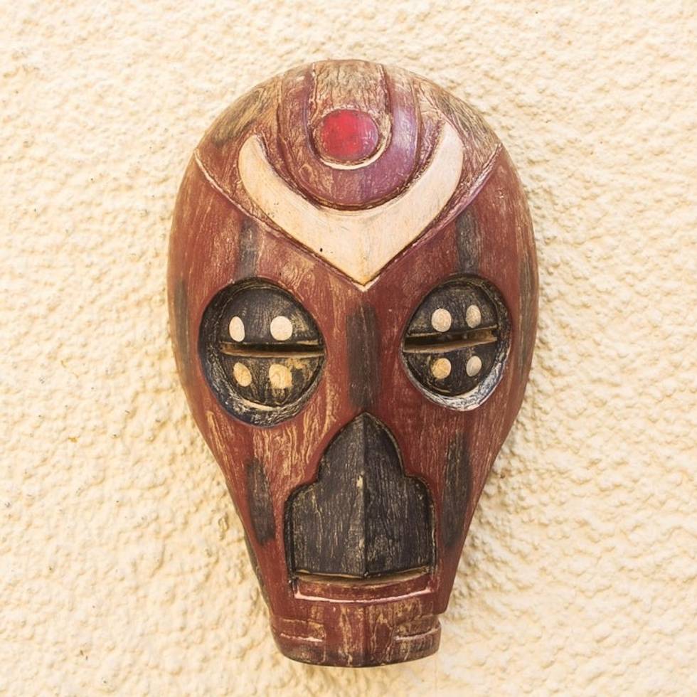 Hand Carved African Sese Wood Mask 'Dragon'