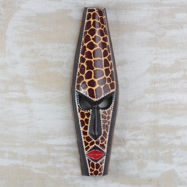 Alternate image for Wooden African Mask with Giraffe Motifs from Ghana Graceful Giraffe