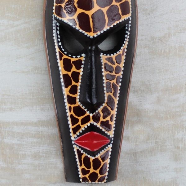 Alternate image for Wooden African Mask with Giraffe Motifs from Ghana Graceful Giraffe