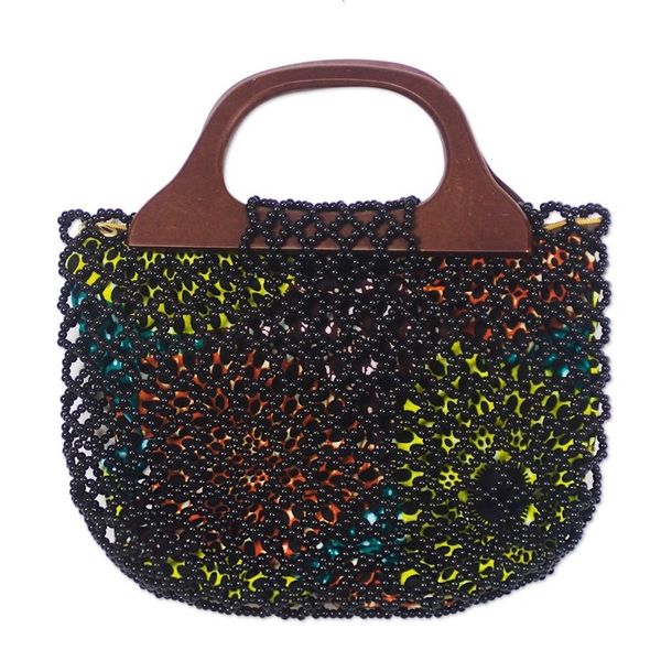 Alternate image for Black Glass Beaded Handle Handbag from Ghana Love Beads
