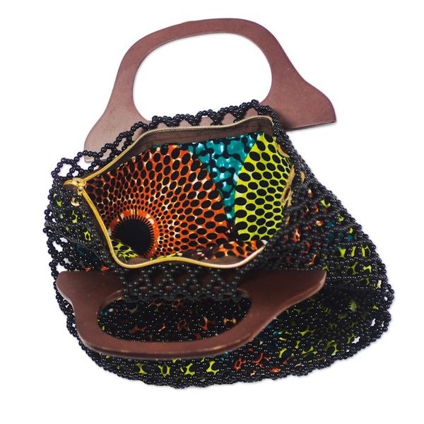 Alternate image for Black Glass Beaded Handle Handbag from Ghana Love Beads