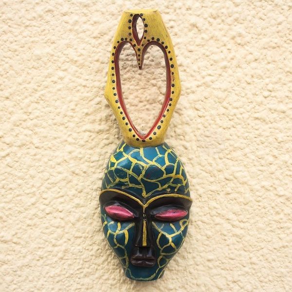 Alternate image for Yellow and Green Heart-Themed African Wood Mask from Ghana Yellow Veins