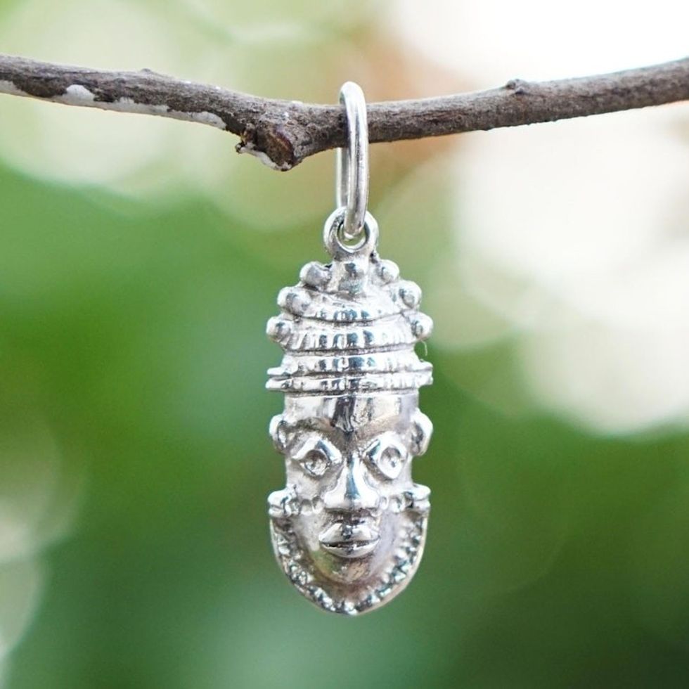 Sterling Silver Queen Idia Pendant from Ghana 'Queen Idia Mask'