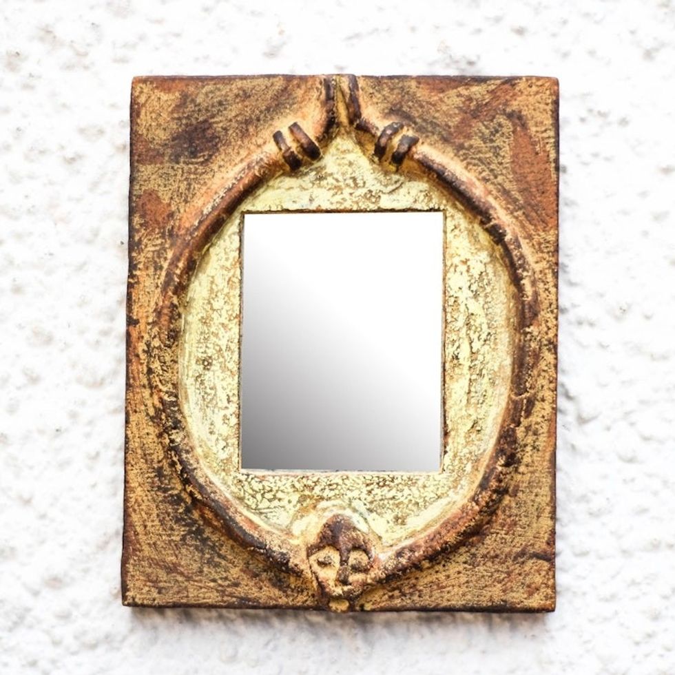 Rustic Sese Wood Wall Mirror Crafted in Ghana 'Worlasi Age'