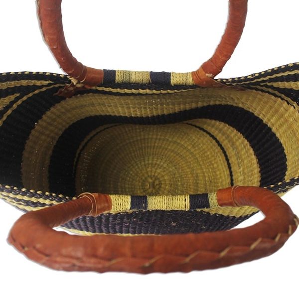 Alternate image for Artisan Crafted Purple Striped Raffia Basket Tote Bag Bawku Blue-Violet