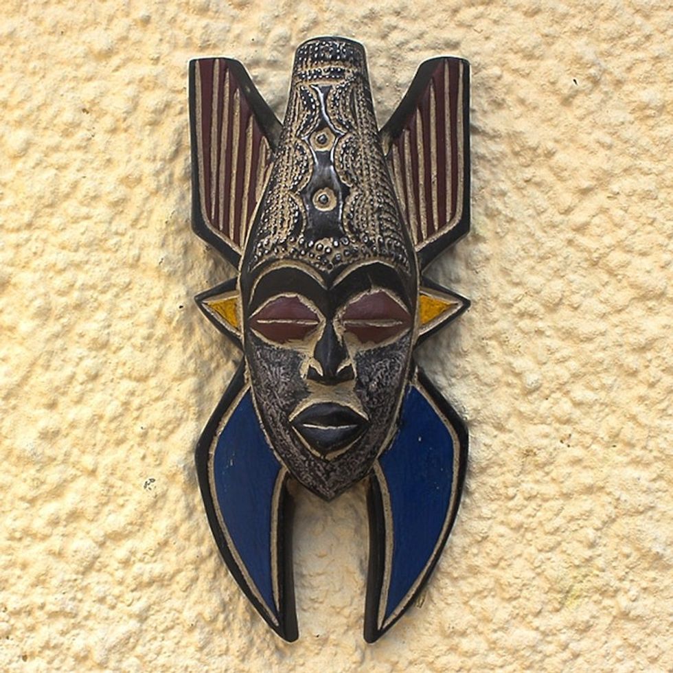 Multicolored African Wood Wall Mask 'Saha'