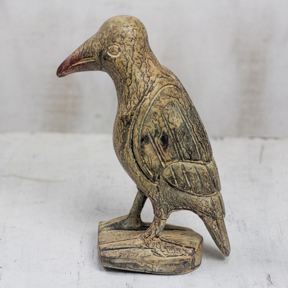 Rustic Sese Wood Bird Sculpture from Ghana 'Rustic Bird'