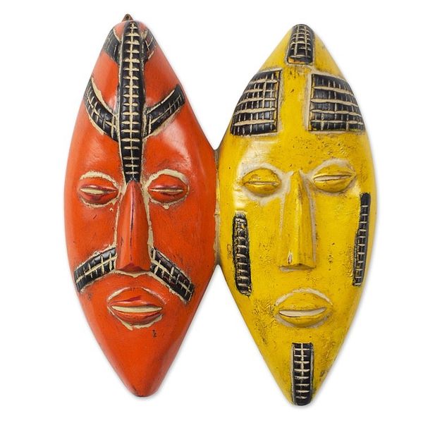 Alternate image for Yellow and Orange Sese Wood Mask Colorful Couple