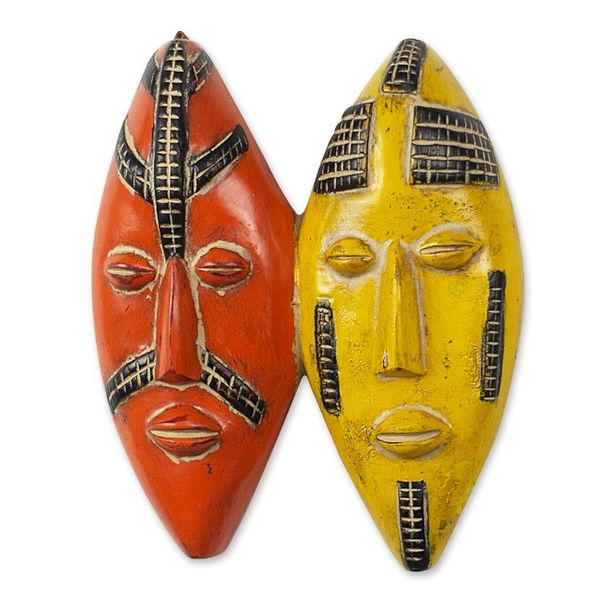 Alternate image for Yellow and Orange Sese Wood Mask Colorful Couple
