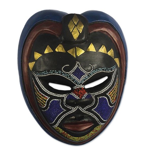 Alternate image for African Wood Wall Mask with Brass and Beading Kande