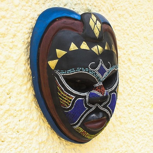 Alternate image for African Wood Wall Mask with Brass and Beading Kande