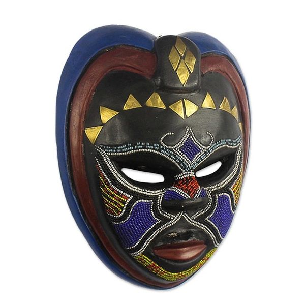 Alternate image for African Wood Wall Mask with Brass and Beading Kande