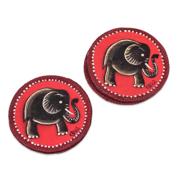 Alternate image for Elephant-Themed Cotton Coasters from Ghana Set of 6 Red Elephant