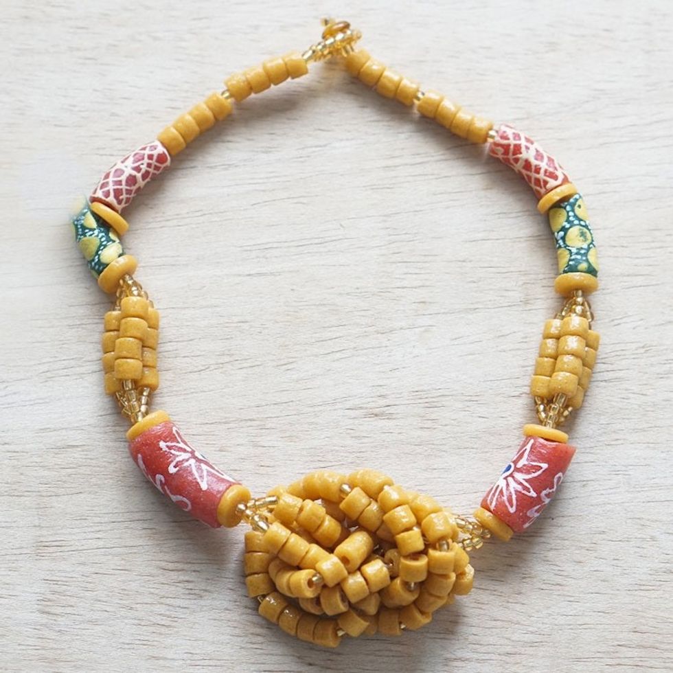 Hand Made Recycled Glass Beaded Necklace 'Shidaa'