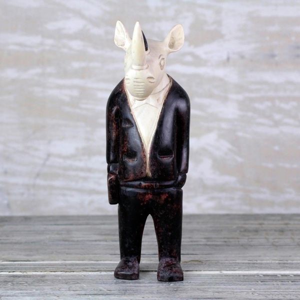 Alternate image for Sese Wood Anthropomorphic Rhino Sculpure from Ghana Cool Rhino