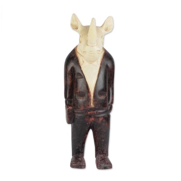 Alternate image for Sese Wood Anthropomorphic Rhino Sculpure from Ghana Cool Rhino