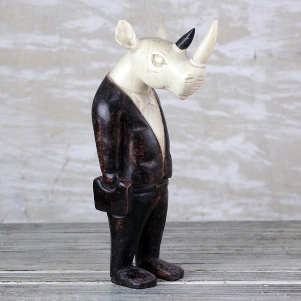 Alternate image for Sese Wood Anthropomorphic Rhino Sculpure from Ghana Cool Rhino