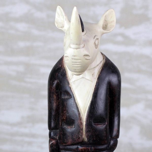 Alternate image for Sese Wood Anthropomorphic Rhino Sculpure from Ghana Cool Rhino