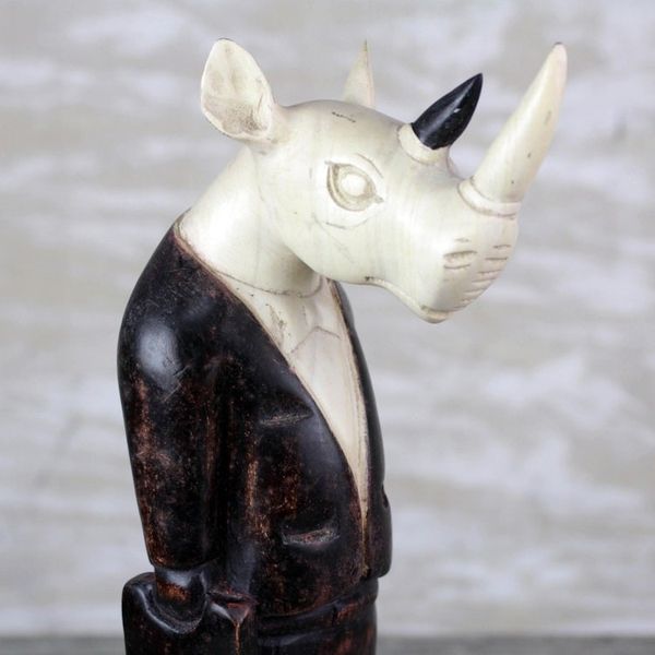 Alternate image for Sese Wood Anthropomorphic Rhino Sculpure from Ghana Cool Rhino