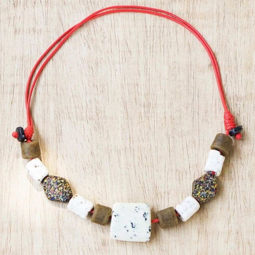 Handmade Recycled Glass Beaded Necklace 'Stand Out'