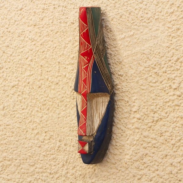 Alternate image for Handcrafted African Sese Wood Mask in Blue and Red Amewuga