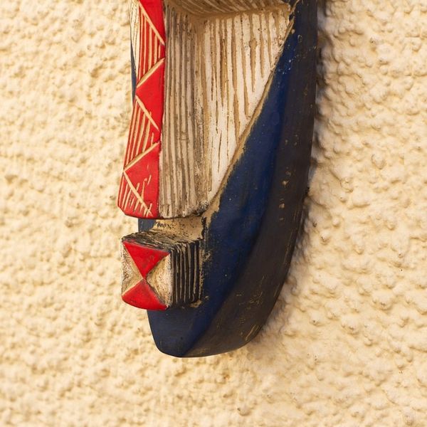 Alternate image for Handcrafted African Sese Wood Mask in Blue and Red Amewuga