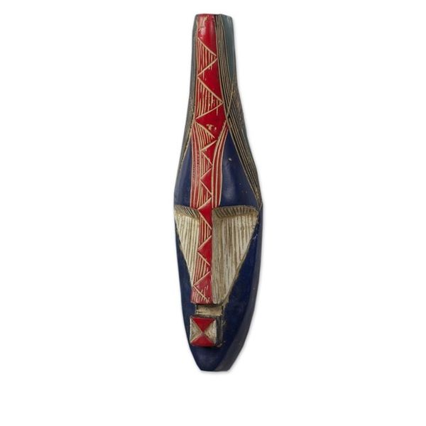 Alternate image for Handcrafted African Sese Wood Mask in Blue and Red Amewuga
