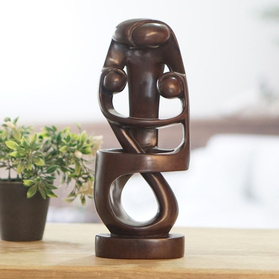 Hand Carved Ebony Wood Statuette from Africa 'Monarch Mother'
