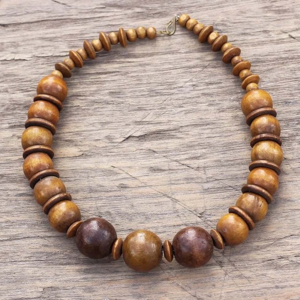Sese Wood Necklace with Beads and Discs from Ghana 'Promise of Beauty'