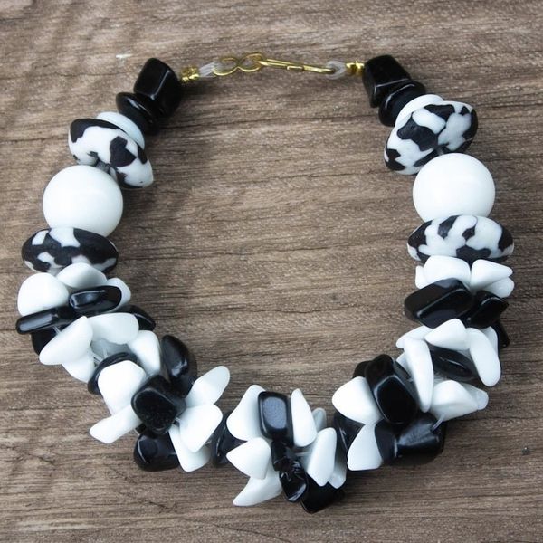 Alternate image for Black and White Agate Recycled Glass Bead Bracelet Dzidzor
