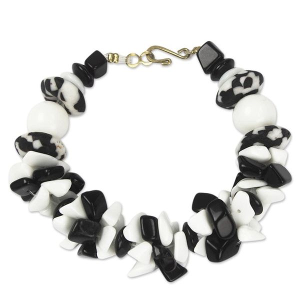 Alternate image for Black and White Agate Recycled Glass Bead Bracelet Dzidzor
