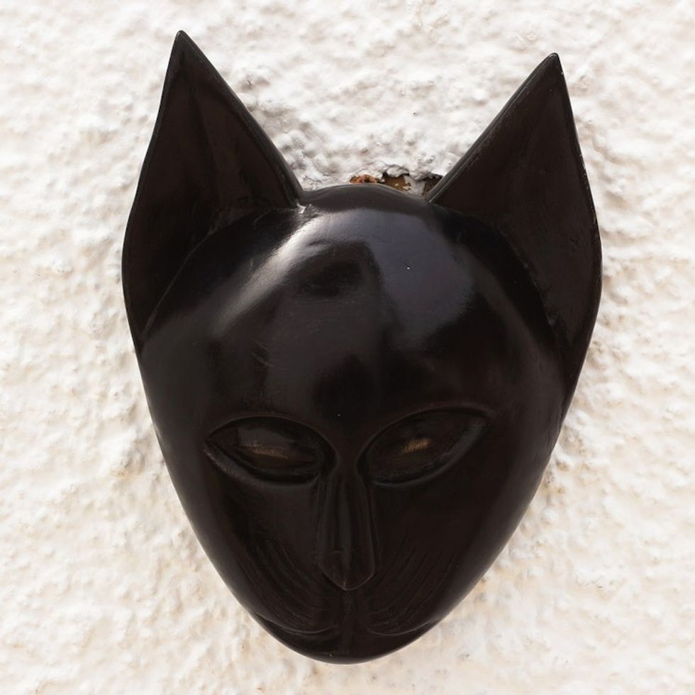 Handcrafted Cat Sese Wood Mask from Ghana 'Feline of My Land'
