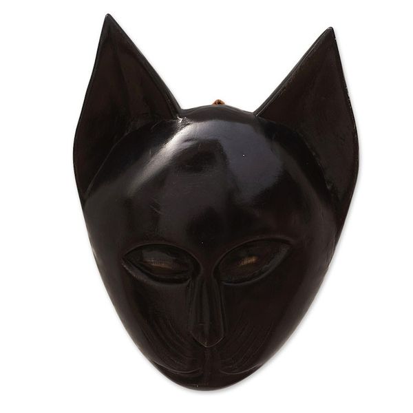Alternate image for Handcrafted Cat Sese Wood Mask from Ghana Feline of My Land