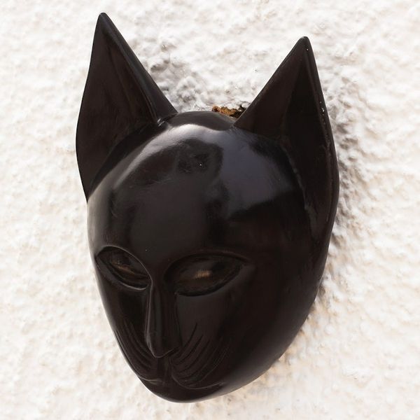 Alternate image for Handcrafted Cat Sese Wood Mask from Ghana Feline of My Land